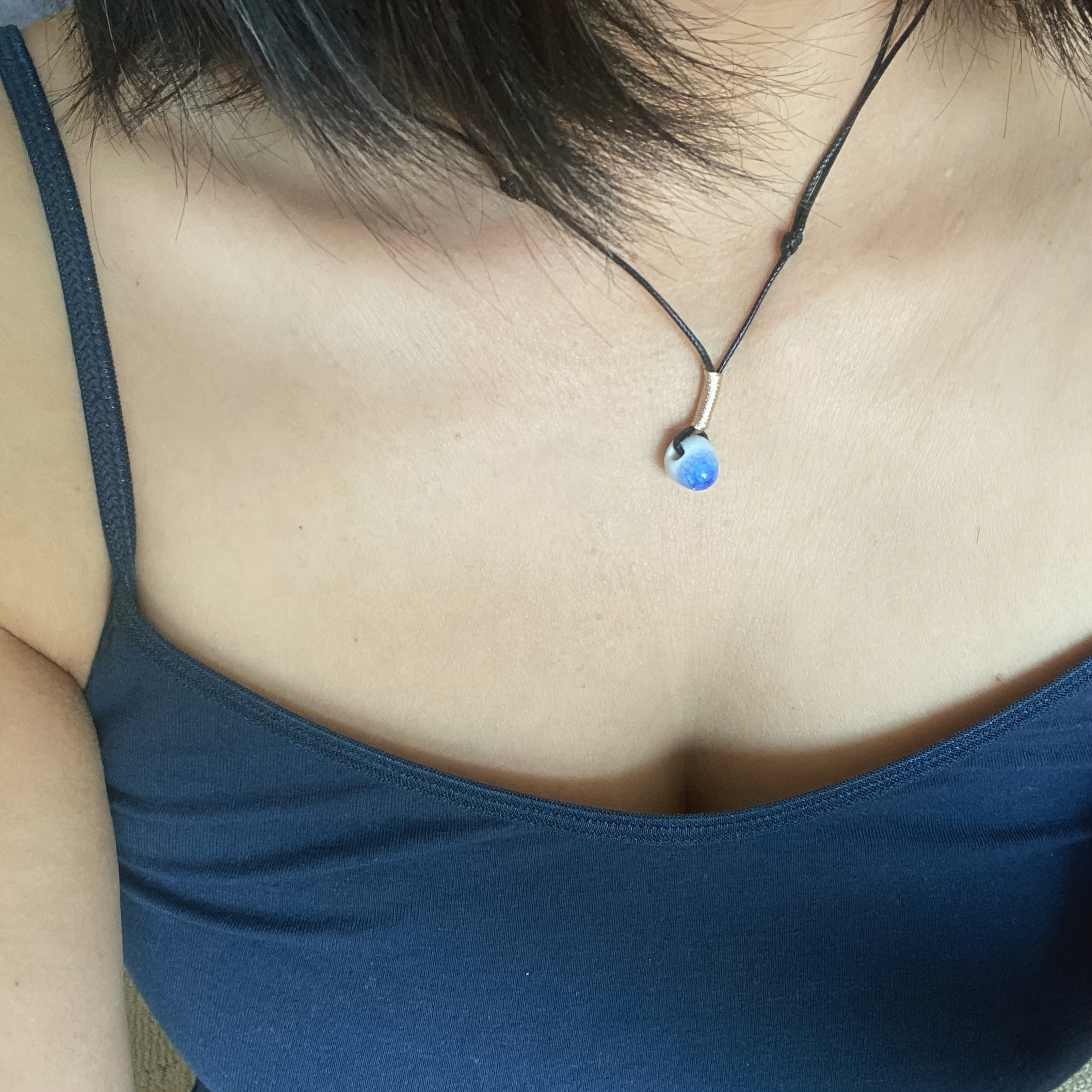 Handcrafted Teardrop Ceramic Necklace Retro Forest Style Pendant